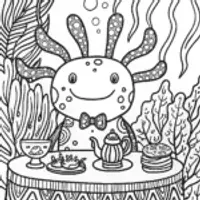 The Axolotl Tea Time Adventure Coloring Page