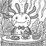 The Axolotl Tea Time Adventure Coloring Page