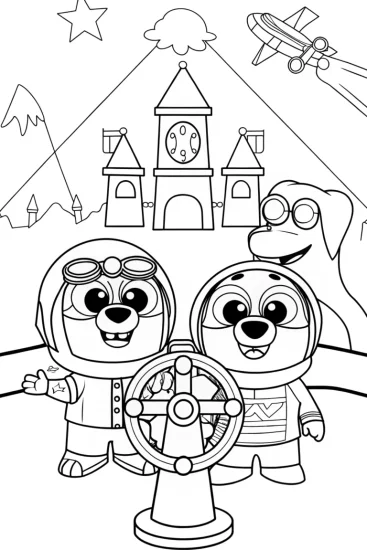 A coloring page of Bluey and Bingo’s Magical Time Machine Coloring Page