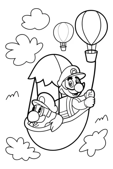A coloring page of Mario and Luigi Sky Adventure Coloring Page
