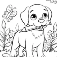 Puppy Painter in the Garden Coloring Page