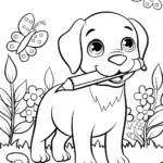 Puppy Painter in the Garden Coloring Page