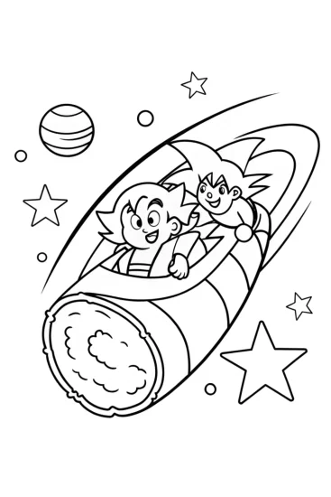 A coloring page of Goku’s Galactic Sushi Party Coloring Page