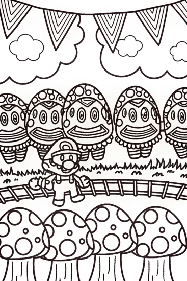 A coloring page of Mario’s Magical Monster March Coloring Page