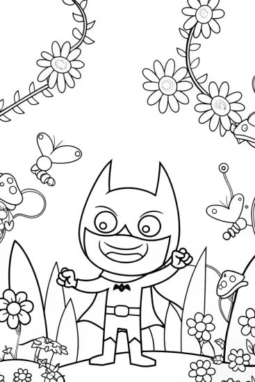 A coloring page of Batman and the Mischievous Shadow Creatures Coloring Page