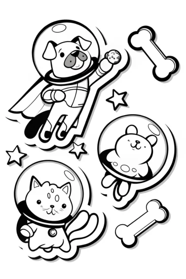 A coloring page of Superhero Dog and Cat Space Adventure Coloring Page