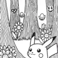 Pikachu’s Enchanted Forest Adventure Coloring Page