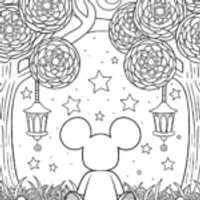 Mickey Mouse’s Magical Starry Night Coloring Page