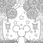 Mickey Mouse’s Magical Starry Night Coloring Page