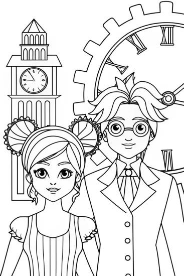 A coloring page of The Time-Traveling Anime Duo Coloring Page