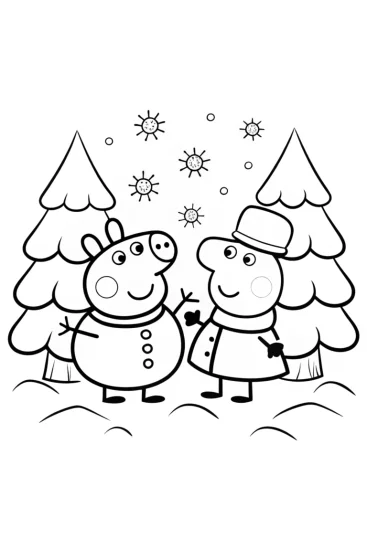 A coloring page of Peppa Pig’s Winter Wonderland Coloring Page