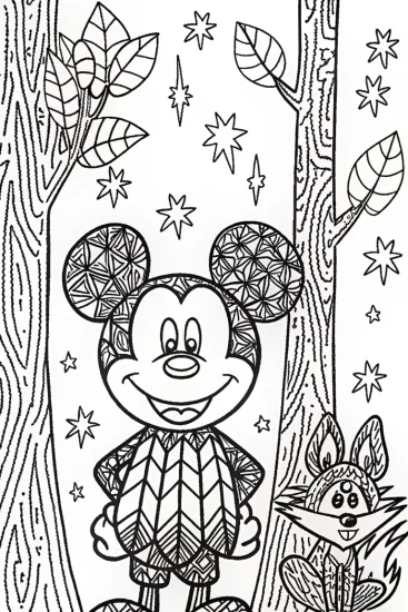A coloring page of Mickey Mouse’s Enchanted Forest Adventure Coloring Page