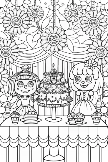 A coloring page of Cupcake Chic’s Enchanted Tea Party Coloring Page