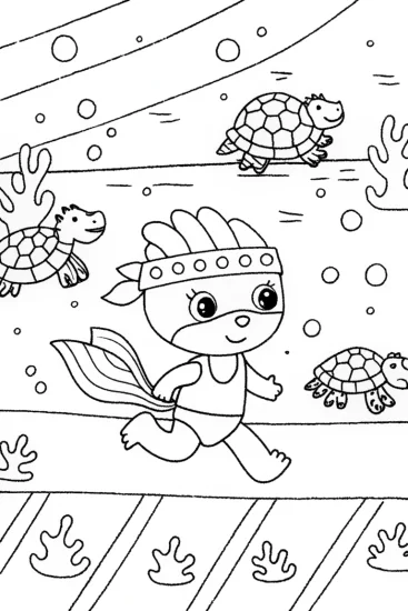 A coloring page of Axolotl’s Sports Day Adventure Coloring Page