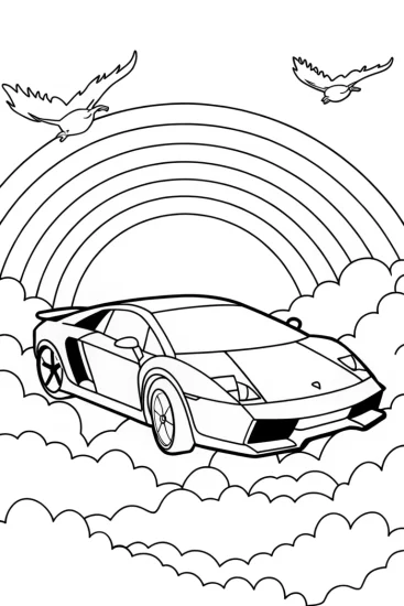 A coloring page of Lamborghini Adventure in the Clouds Coloring Page