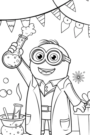 A coloring page of Minion’s Magical Science Fair Coloring Page