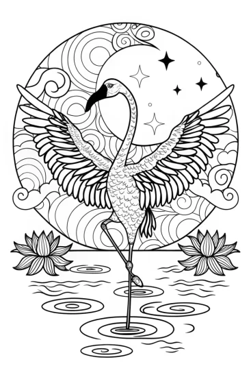 A coloring page of Flamingo Ballet in the Moonlight Coloring Page