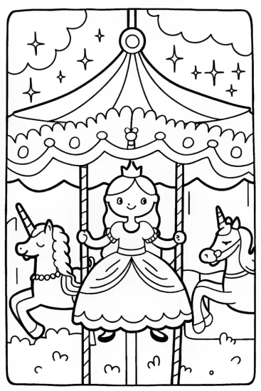 A coloring page of Princess of the Enchanted Carousel Coloring Page