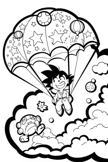 A coloring page of Goku’s Cosmic Skydive Adventure Coloring Page