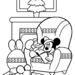 Mickey Mouse Christmas Reading Coloring Page