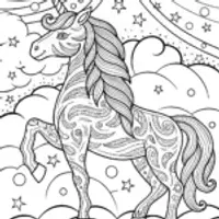 Starry Unicorn Dreamscape Coloring Page