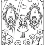 Alice’s Enchanted Mirror Garden Coloring Page