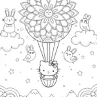 Hello Kitty’s Dreamy Balloon Adventure Coloring Page