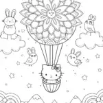 Hello Kitty’s Dreamy Balloon Adventure Coloring Page