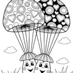 Mushroom Balloon Adventure Coloring Page