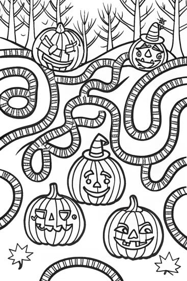 A coloring page of The Enchanted Pumpkin Labyrinth Coloring Page