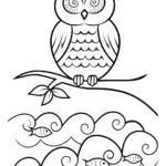 Owl in Waves Coloring Page
