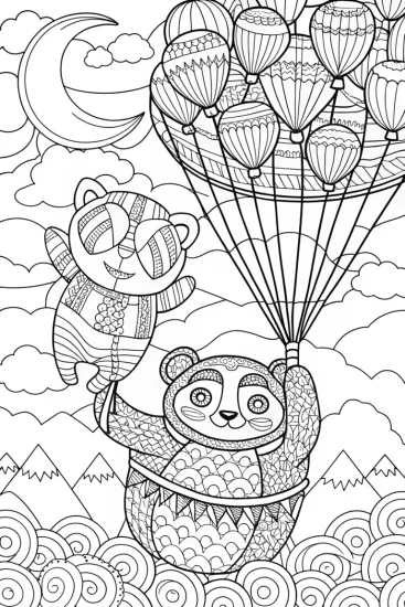 A coloring page of Rainbow Friends in a Balloon Dream