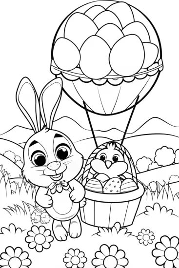 A coloring page of Easter egg balloon ride coloring page