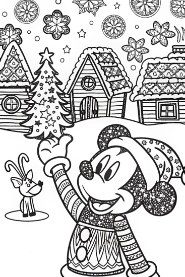 A coloring page of Santa Mickey’s Magical Christmas Eve Coloring Page