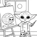 Baby Yoda’s Galactic Art Studio Coloring Page