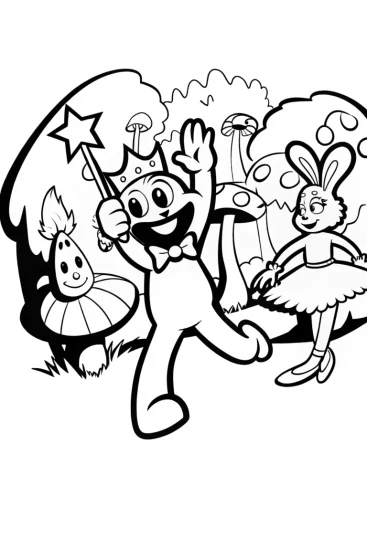 A coloring page of Huggy Wuggy’s Enchanted Forest Parade Coloring Page