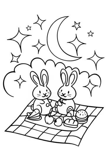 A coloring page of Starry Garden Picnic Coloring Page
