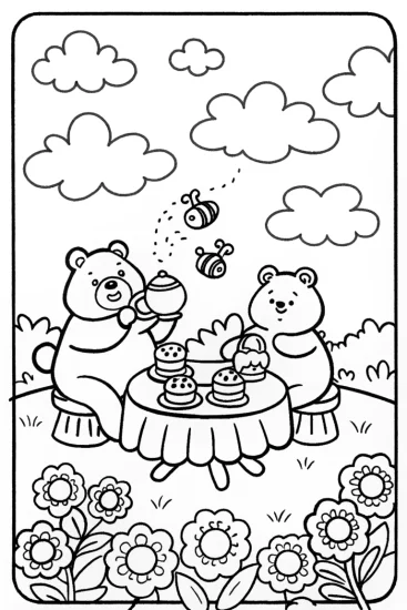 A coloring page of Care Bears’ Cloud Garden Tea Party Coloring Page