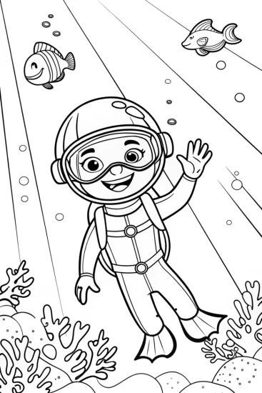 A coloring page of Blippi’s Underwater Adventure Coloring Page
