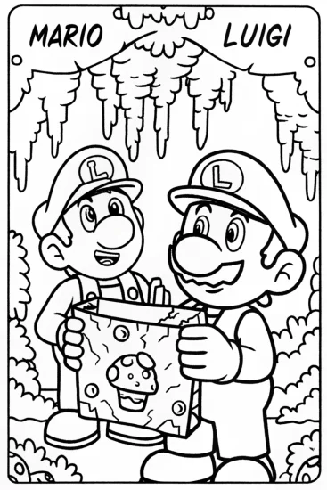 A coloring page of Mario and Luigi: The Great Treasure Hunt Coloring Page