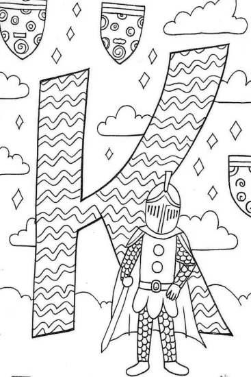 A coloring page of The Adventurous Letter ‘K’ Coloring Page