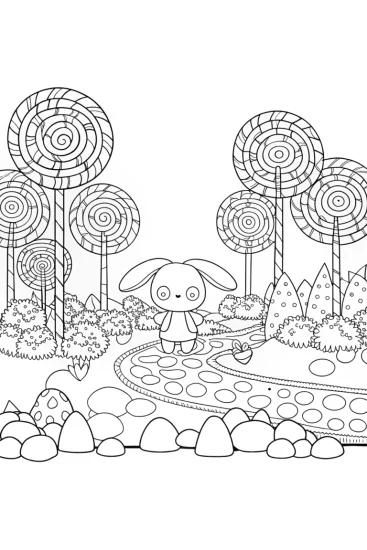 A coloring page of Cinnamoroll’s Candyland Coloring Page