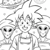 Goku’s Cosmic Cooking Challenge Coloring Page