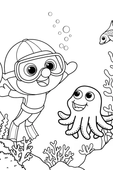A coloring page of Bluey and Bingo’s Magical Underwater Adventure