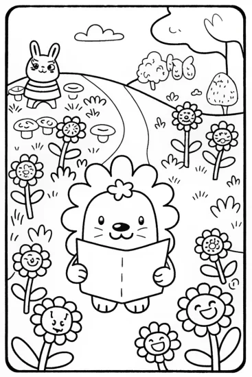 A coloring page of Squishmallow’s whimsical garden quest coloring page
