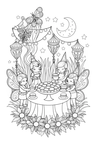 A coloring page of Mystical Halloween Garden Party Coloring Page