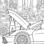 Lamborghini Dreams: The Mechanic’s Workshop Coloring Page