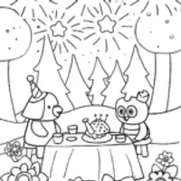 Whimsical Animal Tea Party Coloring Page