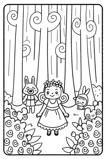 A coloring page of Alice’s Enchanted Forest Parade Coloring Page