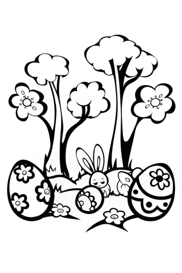 A coloring page of Easter Egg Garden of Whimsy Coloring Page